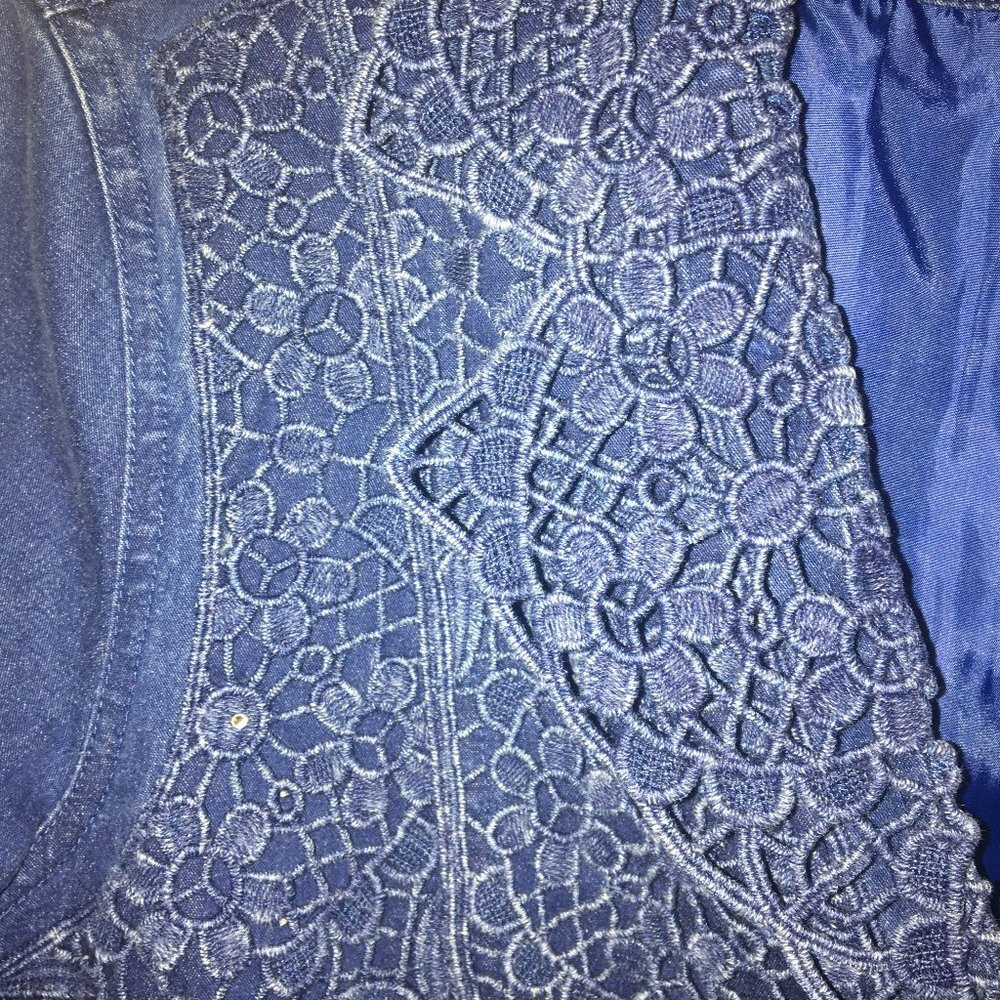 Acezung Denim Blazer w/ Cutwork Lace Size 14 - Picture 3 of 10